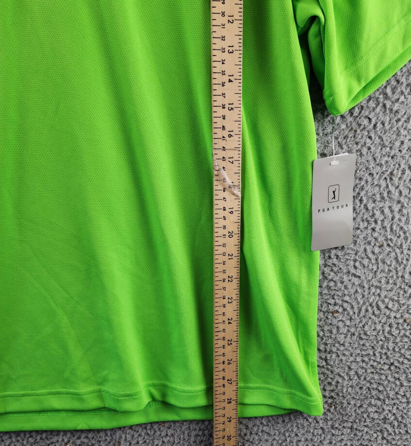 PGA TOUR Airflux Solid Mesh Short Sleeve Golf Polo Shirt Men's L Green Flash
