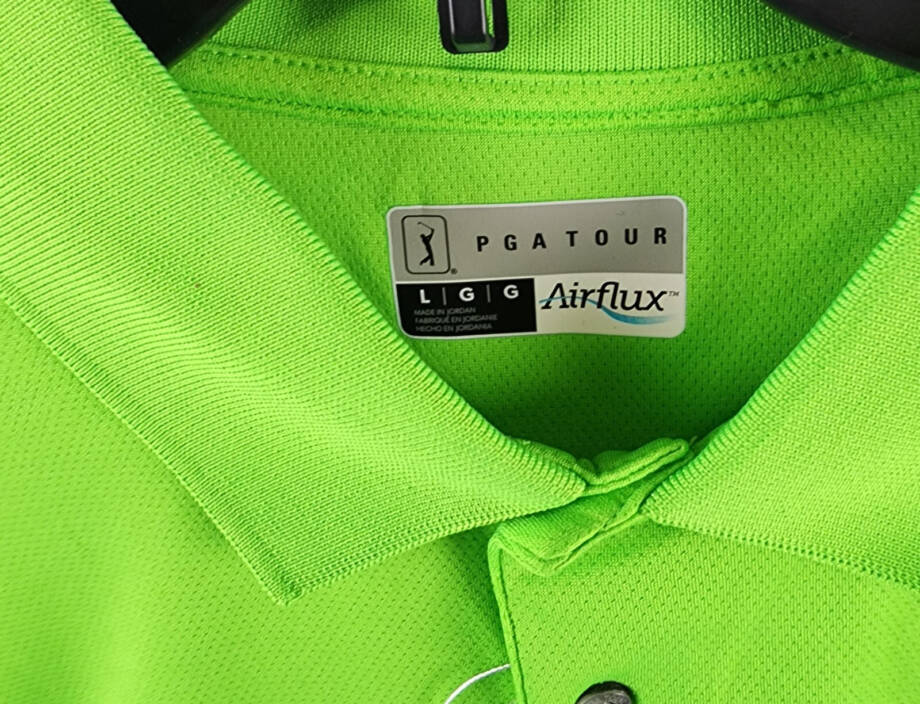 PGA TOUR Airflux Solid Mesh Short Sleeve Golf Polo Shirt Men's L Green Flash