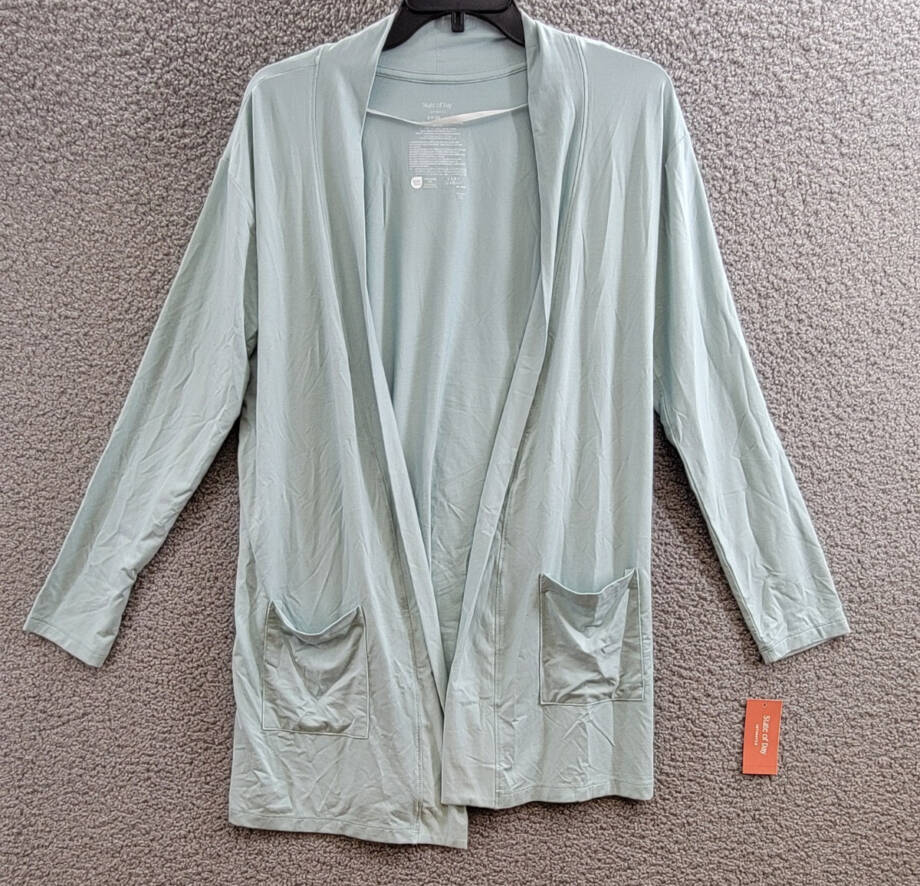 State of Day Knit Open Front Cardigan Women's S Gray Mist Front Pockets L/S
