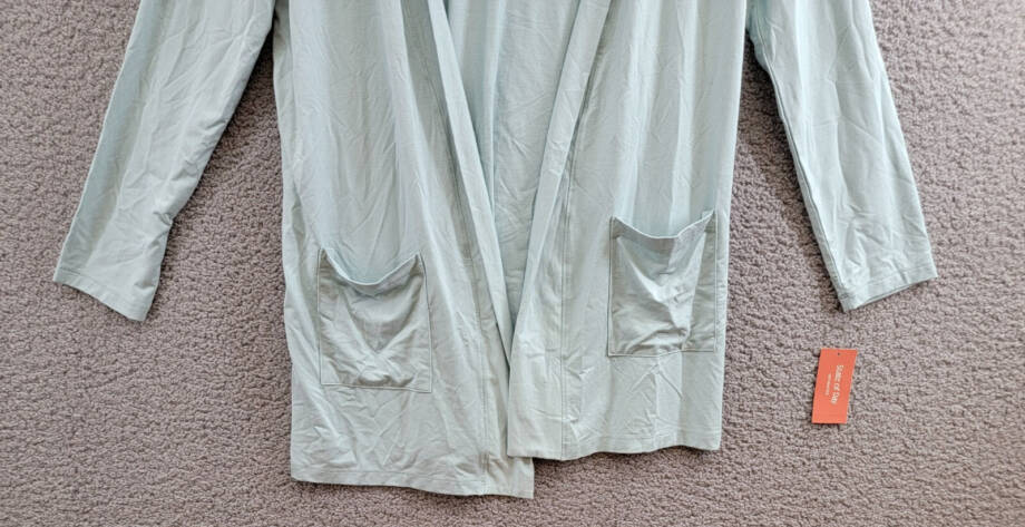 State of Day Knit Open Front Cardigan Women's S Gray Mist Front Pockets L/S