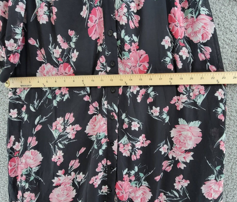 Gracia Floral Print Belted Dress Women's S Black Multi V-Neck Half Sleeve Button