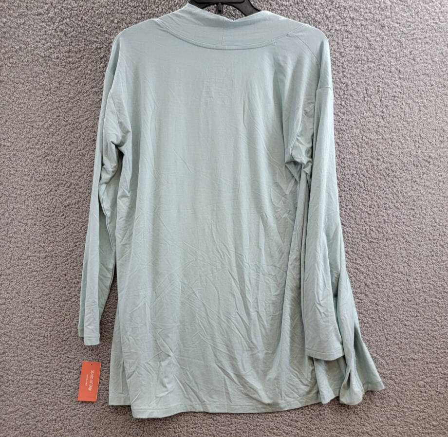 State of Day Knit Open Front Cardigan Women's S Gray Mist Front Pockets L/S