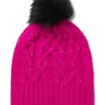 DKNY Stud Embellishments Cable-Knit Pom Pom Hat Women's One Size Fuchsia