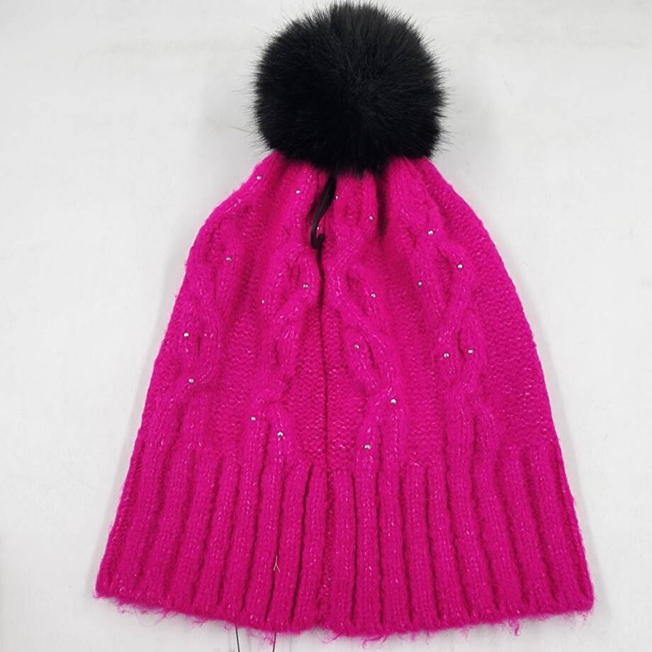 DKNY Stud Embellishments Cable-Knit Pom Pom Hat Women's One Size Fuchsia