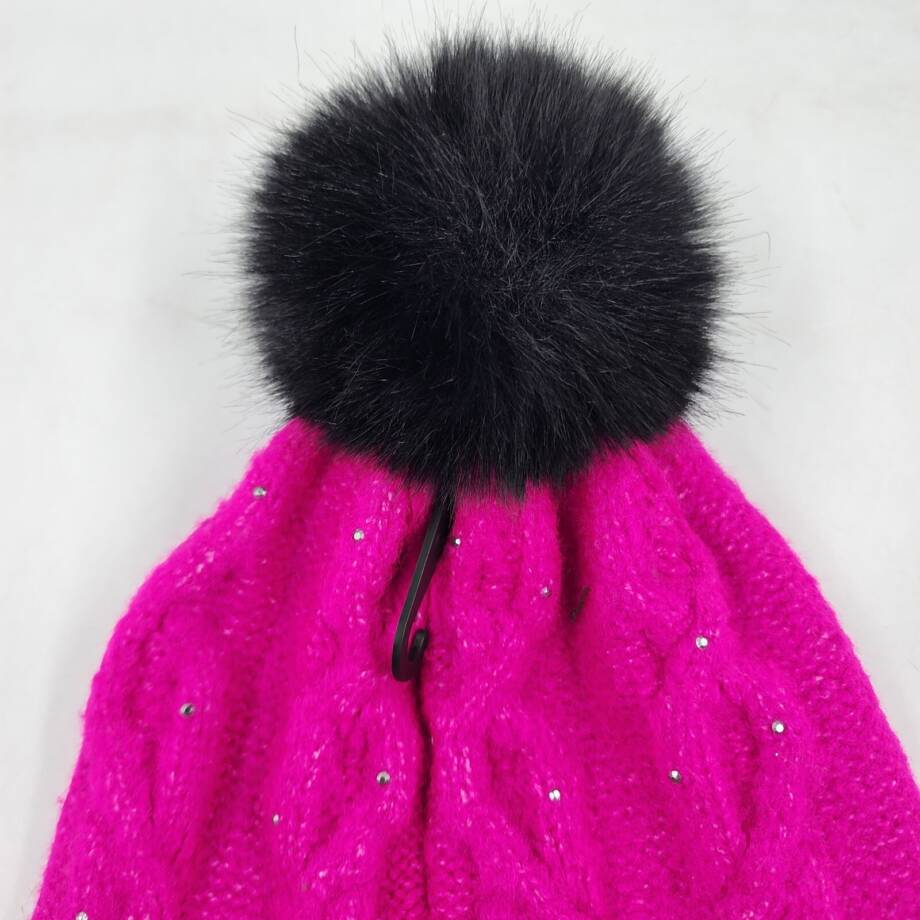 DKNY Stud Embellishments Cable-Knit Pom Pom Hat Women's One Size Fuchsia