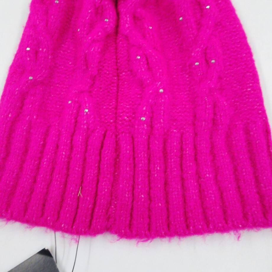 DKNY Stud Embellishments Cable-Knit Pom Pom Hat Women's One Size Fuchsia