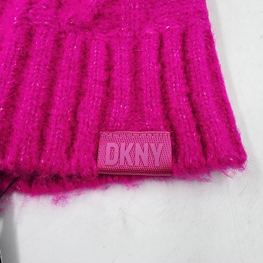 DKNY Stud Embellishments Cable-Knit Pom Pom Hat Women's One Size Fuchsia