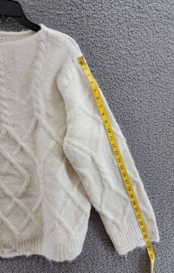 Moon River Destroyed Cable Sweater Women's XS/S Ivory Boat Neck Ribbed Hemline