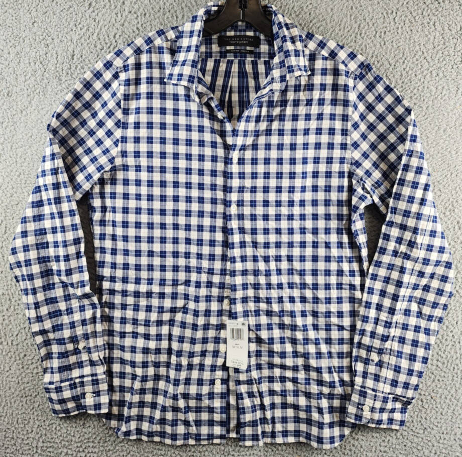 The Men's Store at Bloomingdale's Stretch Slim Fit Button Down Shirt Mens M Navy