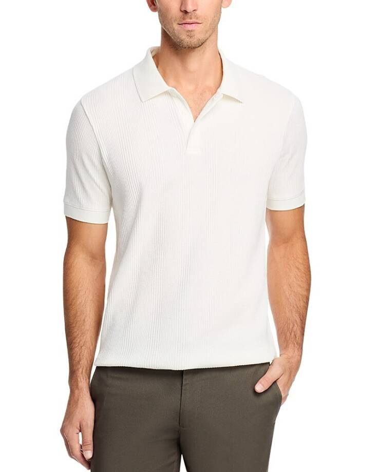 Vince Variegated Texture Polo Shirt Men's XXL Off White Collared Short Sleeve