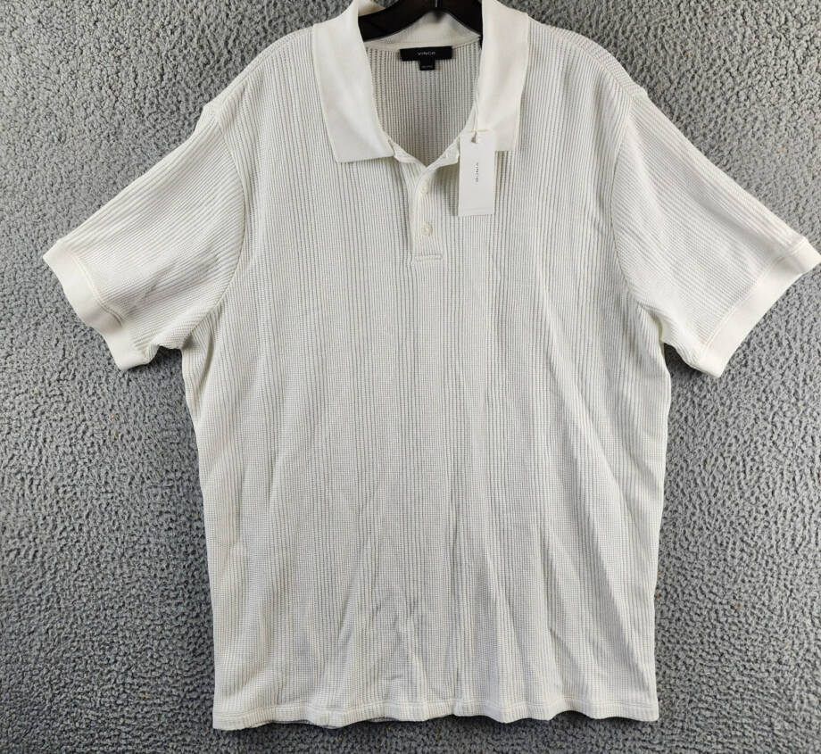 Vince Variegated Texture Polo Shirt Men's XXL Off White Collared Short Sleeve