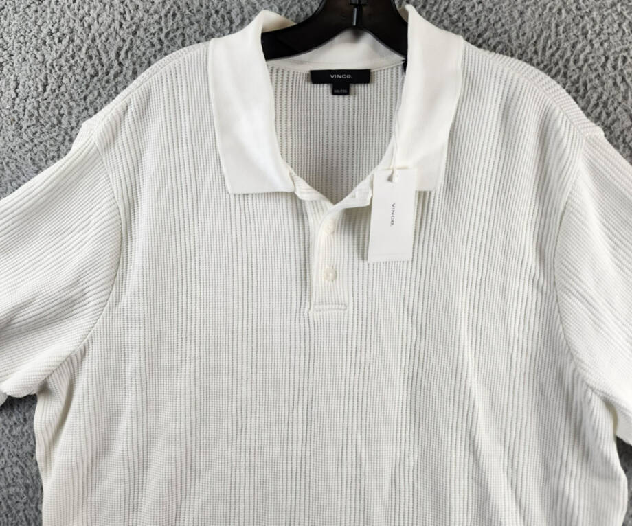 Vince Variegated Texture Polo Shirt Men's XXL Off White Collared Short Sleeve