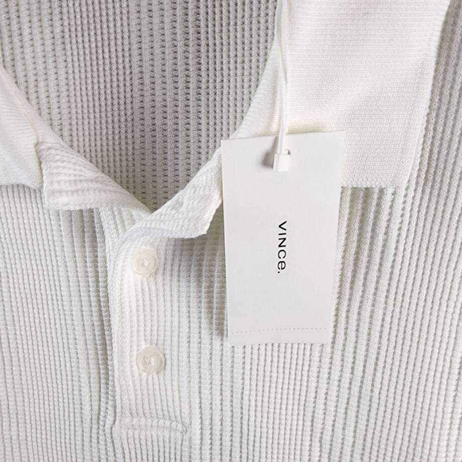 Vince Variegated Texture Polo Shirt Men's XXL Off White Collared Short Sleeve