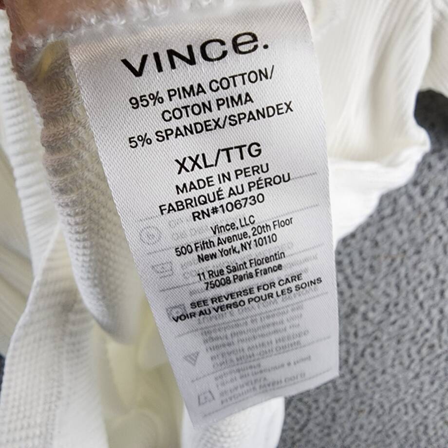 Vince Variegated Texture Polo Shirt Men's XXL Off White Collared Short Sleeve