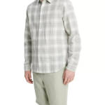 Vince Salton Plaid Sport Button Up Shirt Men S Alabaster Linen Blend Long Sleeve