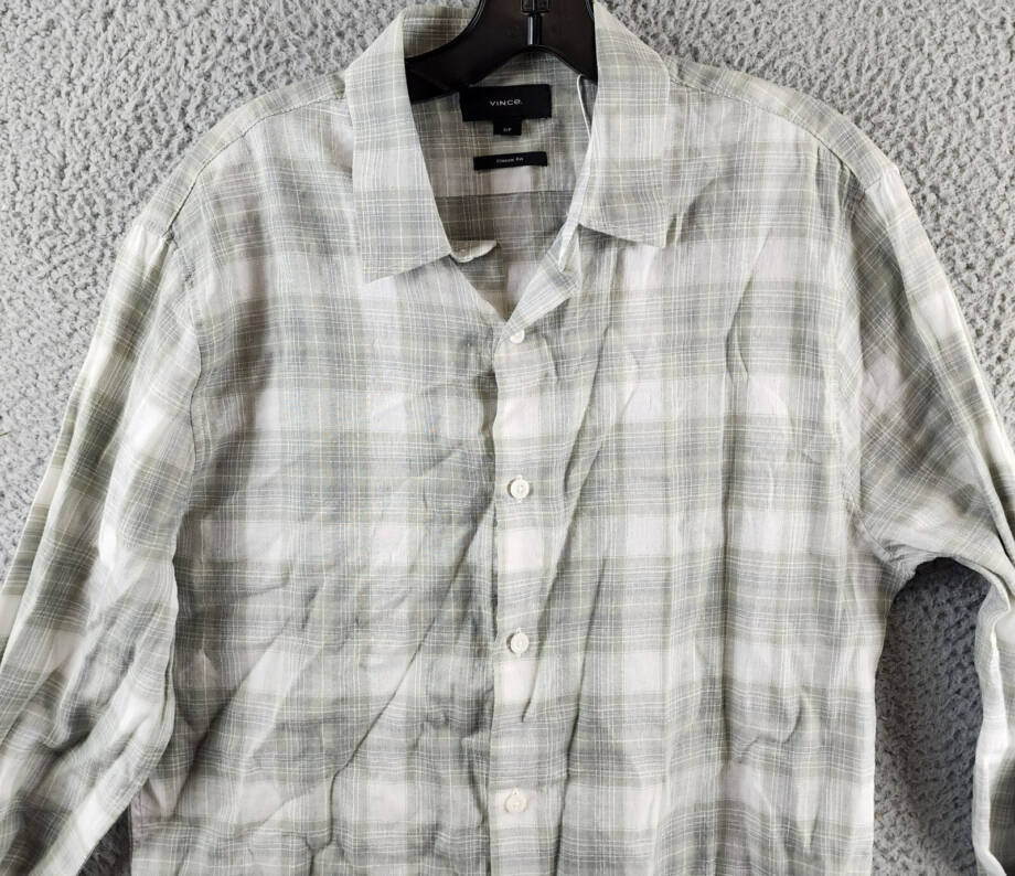 Vince Salton Plaid Sport Button Up Shirt Men S Alabaster Linen Blend Long Sleeve