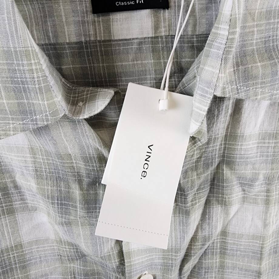 Vince Salton Plaid Sport Button Up Shirt Men S Alabaster Linen Blend Long Sleeve