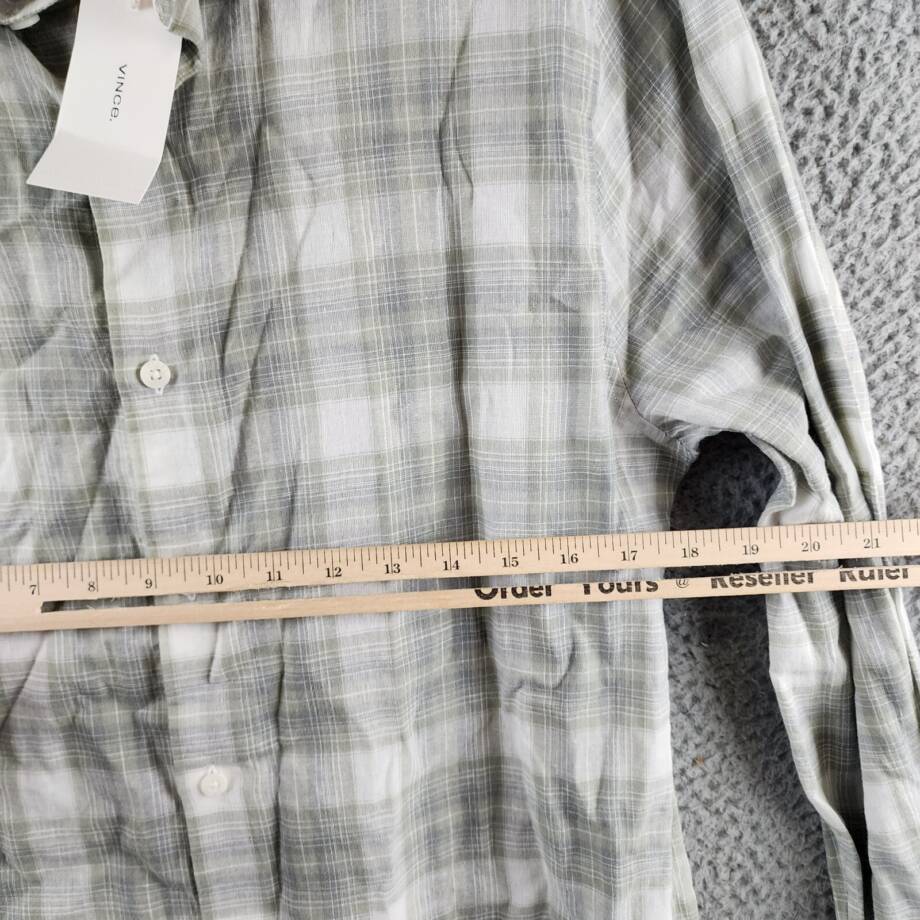 Vince Salton Plaid Sport Button Up Shirt Men S Alabaster Linen Blend Long Sleeve