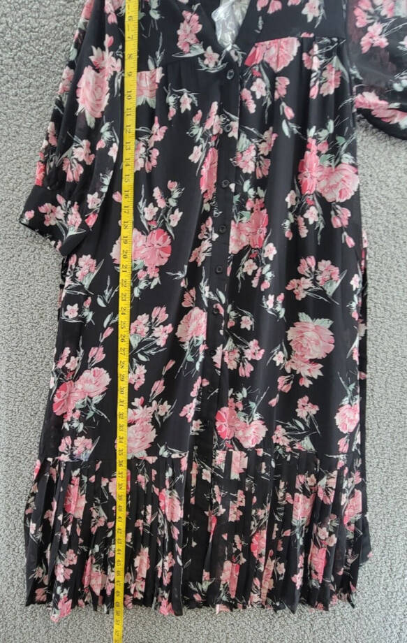 Gracia Floral Print Belted Dress Women's S Black Multi V-Neck Half Sleeve Button