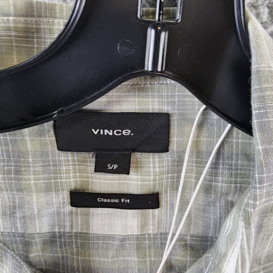 Vince Salton Plaid Sport Button Up Shirt Men S Alabaster Linen Blend Long Sleeve