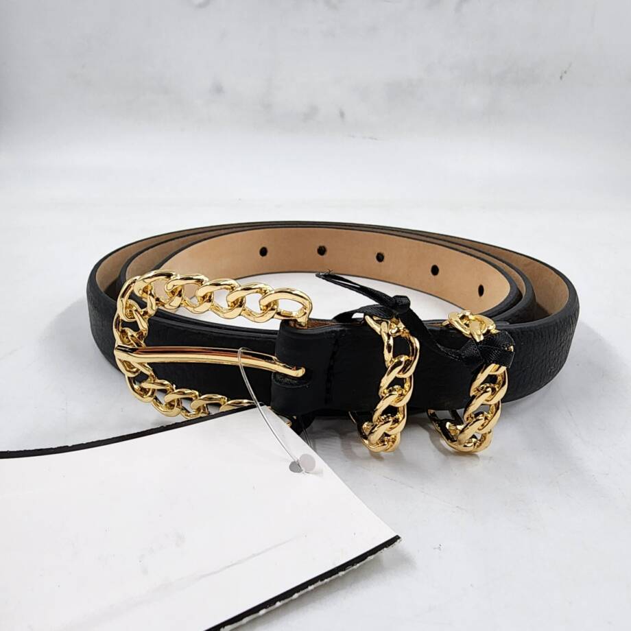 B-low the Belt Hattie Belt Women's L Black/Gold Chain Buckle With Double Loops