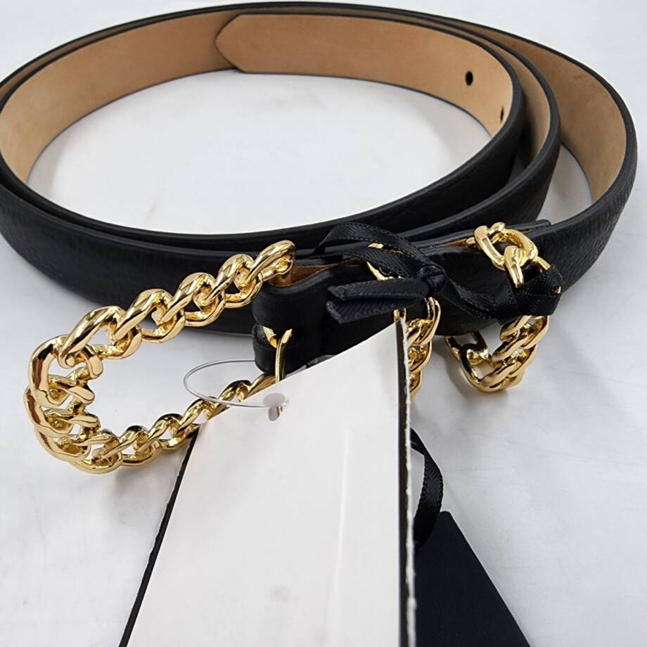 B-low the Belt Hattie Belt Women's L Black/Gold Chain Buckle With Double Loops