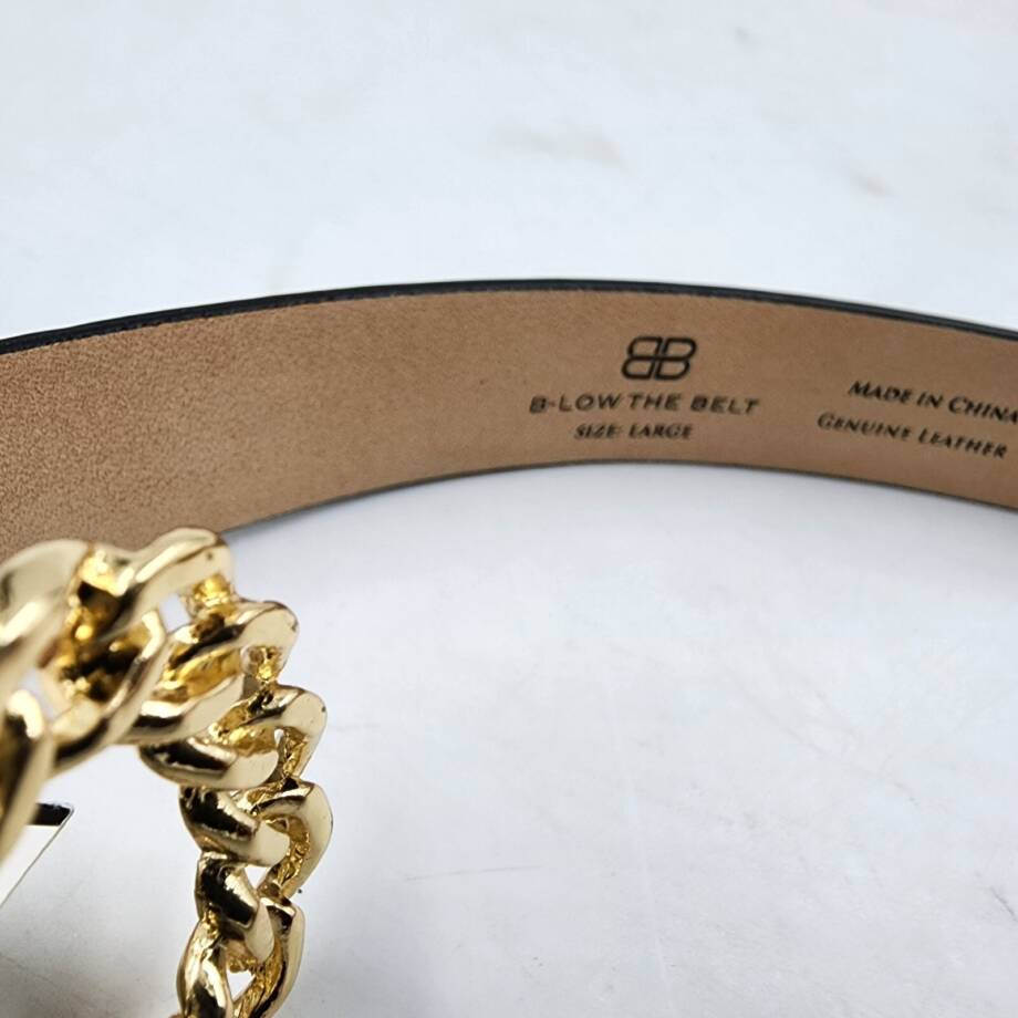 B-low the Belt Hattie Belt Women's L Black/Gold Chain Buckle With Double Loops