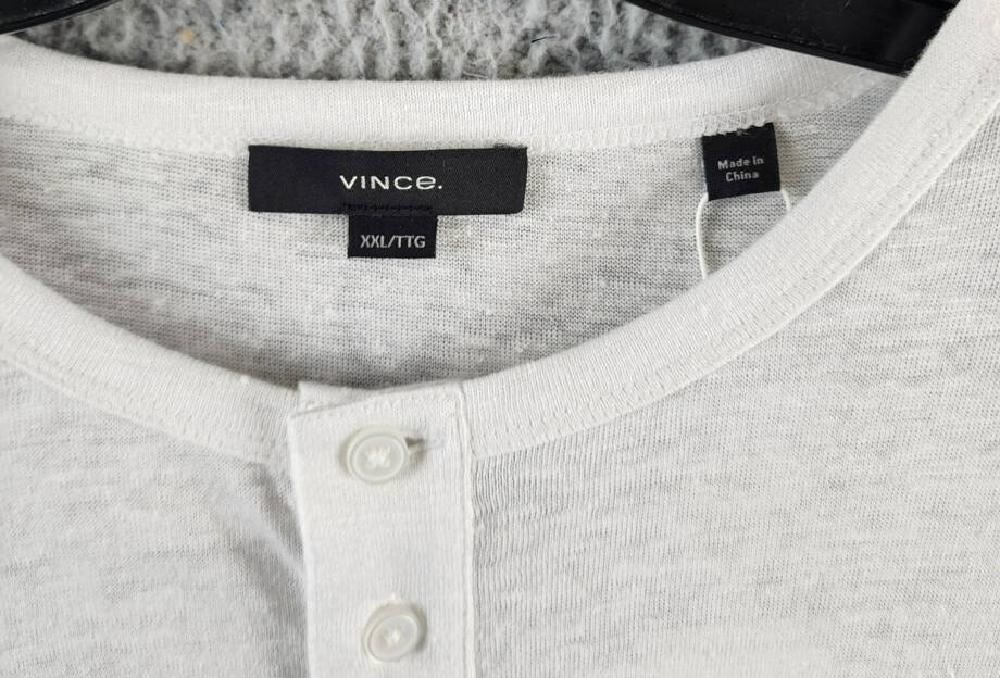 Vince Long Sleeve Linen Henley Shirt Men's XXL Optic White Four-Button Pullover