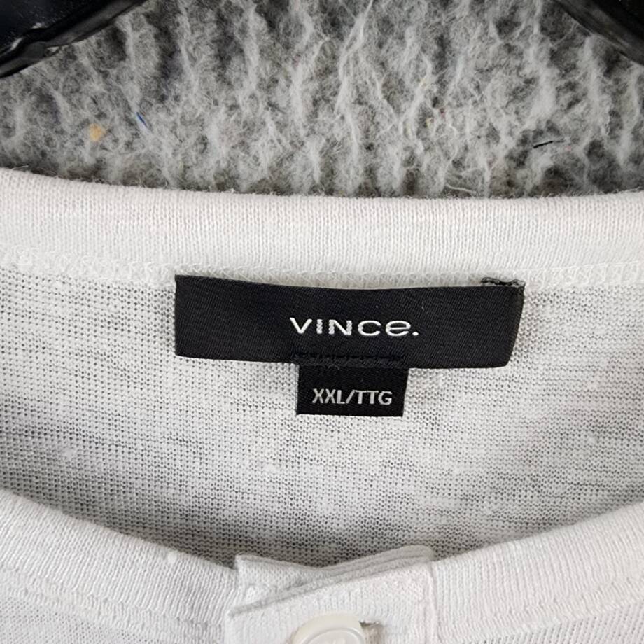 Vince Long Sleeve Linen Henley Shirt Men's XXL Optic White Four-Button Pullover