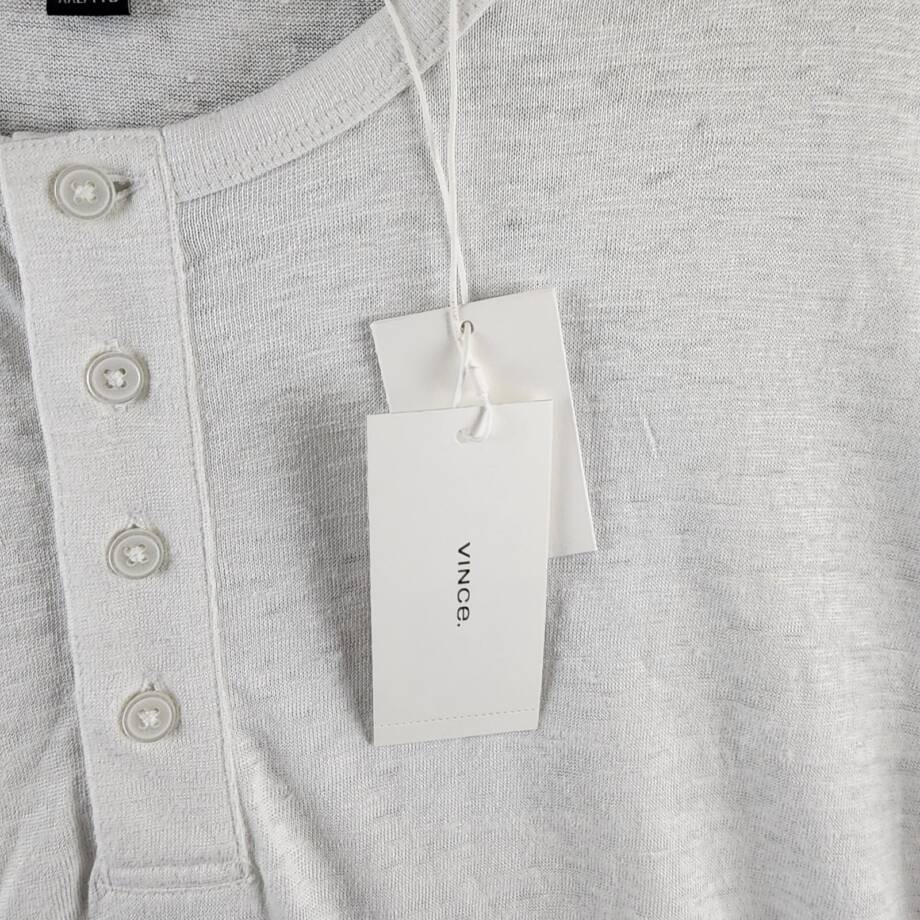 Vince Long Sleeve Linen Henley Shirt Men's XXL Optic White Four-Button Pullover