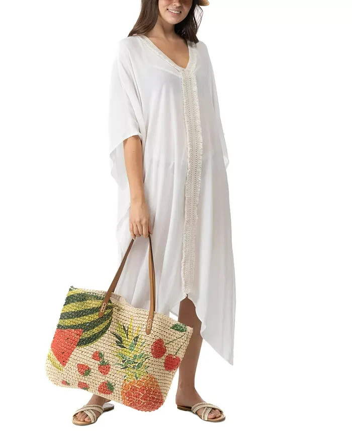 I.N.C. International Concepts Fringe-Trim Kimono Cover Up Women's One Size White