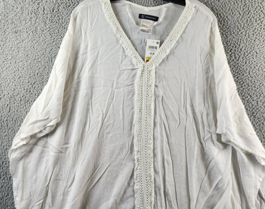 I.N.C. International Concepts Fringe-Trim Kimono Cover Up Women's One Size White