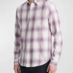 Vince Mirage Plaid Sport Shirt Men's M Purple Classic Fit Button Closure L/S