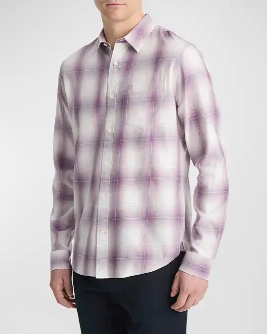 Vince Mirage Plaid Sport Shirt Men's M Purple Classic Fit Button Closure L/S