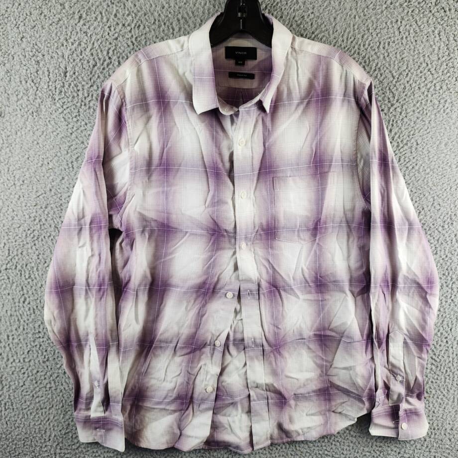 Vince Mirage Plaid Sport Shirt Men's M Purple Classic Fit Button Closure L/S