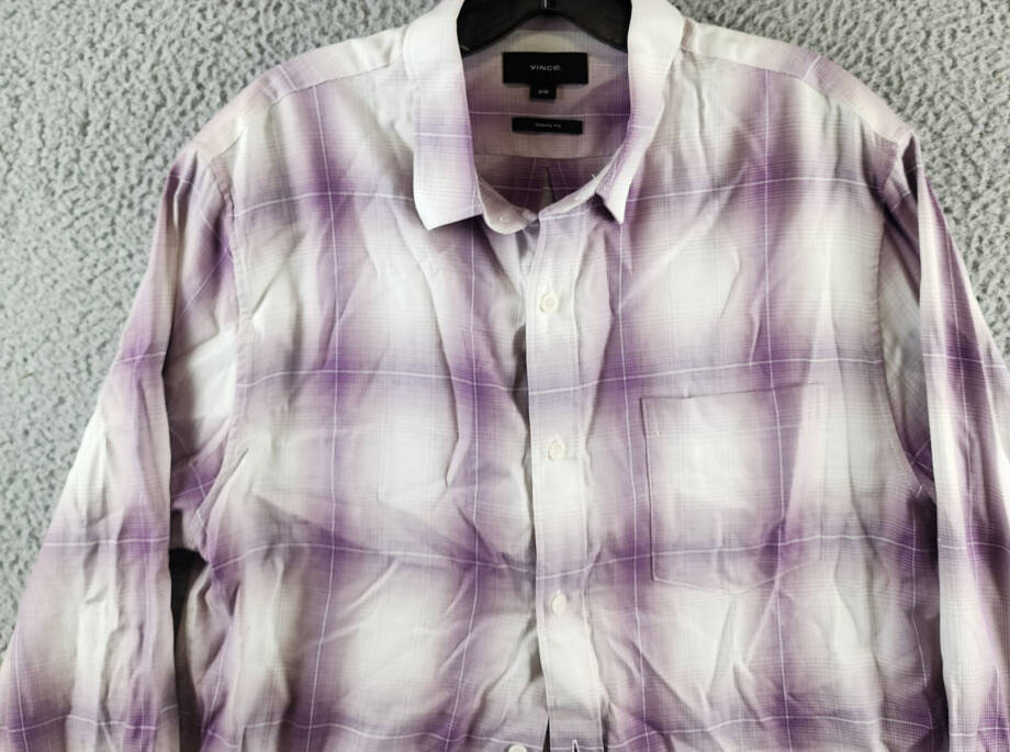 Vince Mirage Plaid Sport Shirt Men's M Purple Classic Fit Button Closure L/S
