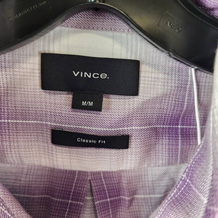 Vince Mirage Plaid Sport Shirt Men's M Purple Classic Fit Button Closure L/S