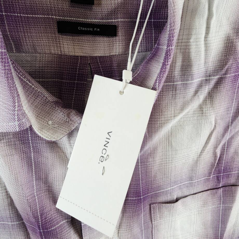 Vince Mirage Plaid Sport Shirt Men's M Purple Classic Fit Button Closure L/S
