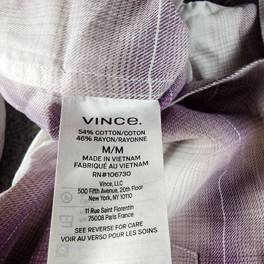 Vince Mirage Plaid Sport Shirt Men's M Purple Classic Fit Button Closure L/S