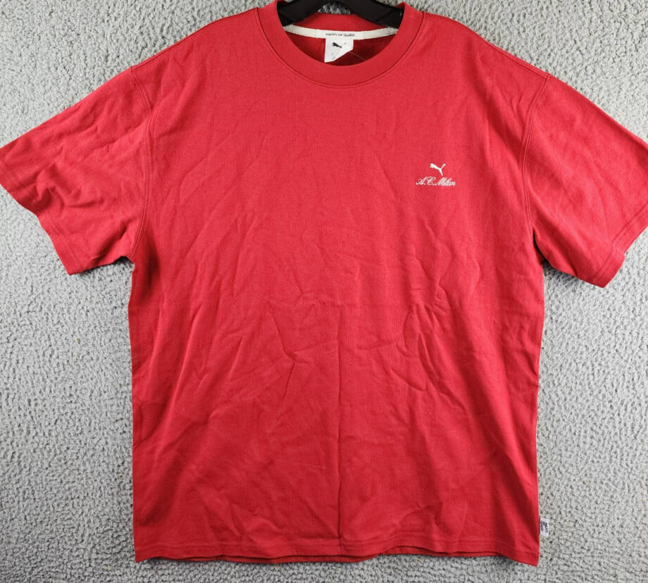 PUMA A.C. Milan T-Shirt Men's L Red Embroidered Logo Crew Neck Short Sleeve