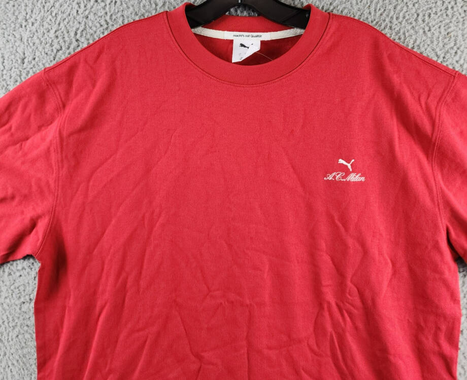 PUMA A.C. Milan T-Shirt Men's L Red Embroidered Logo Crew Neck Short Sleeve