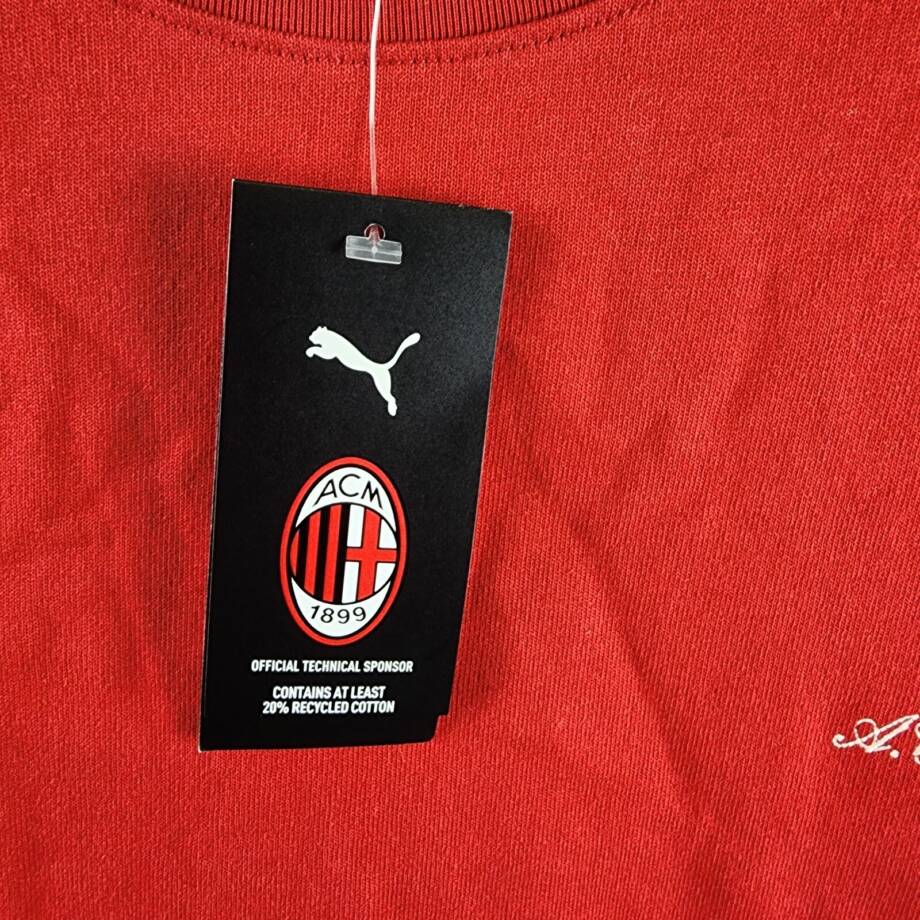 PUMA A.C. Milan T-Shirt Men's L Red Embroidered Logo Crew Neck Short Sleeve