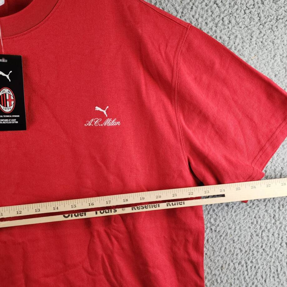 PUMA A.C. Milan T-Shirt Men's L Red Embroidered Logo Crew Neck Short Sleeve