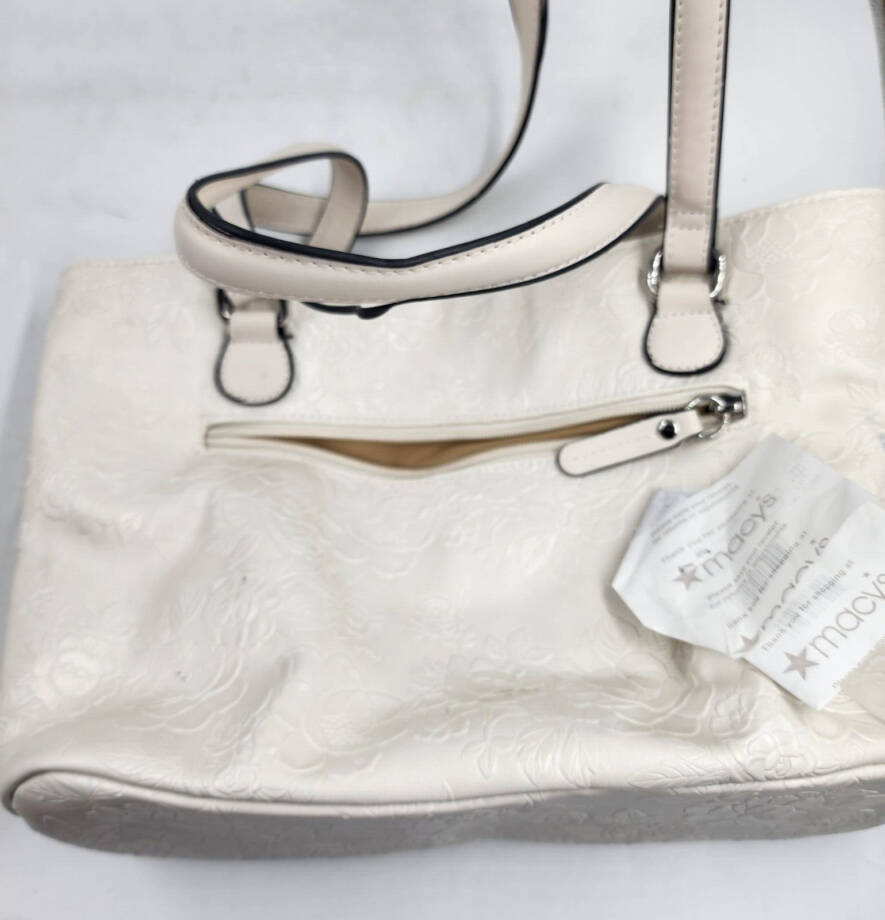 Giani Bernini Faux Leather Tooling Tote Women's Ivory Embossed Floral Zip Top