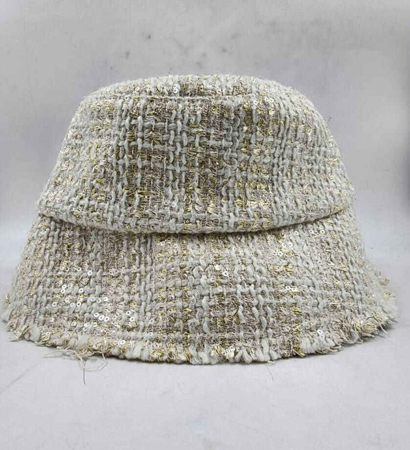 Eugenia Kim Yuki Sequined Tweed Bucket Hat Women's One Size Ivory/Gold