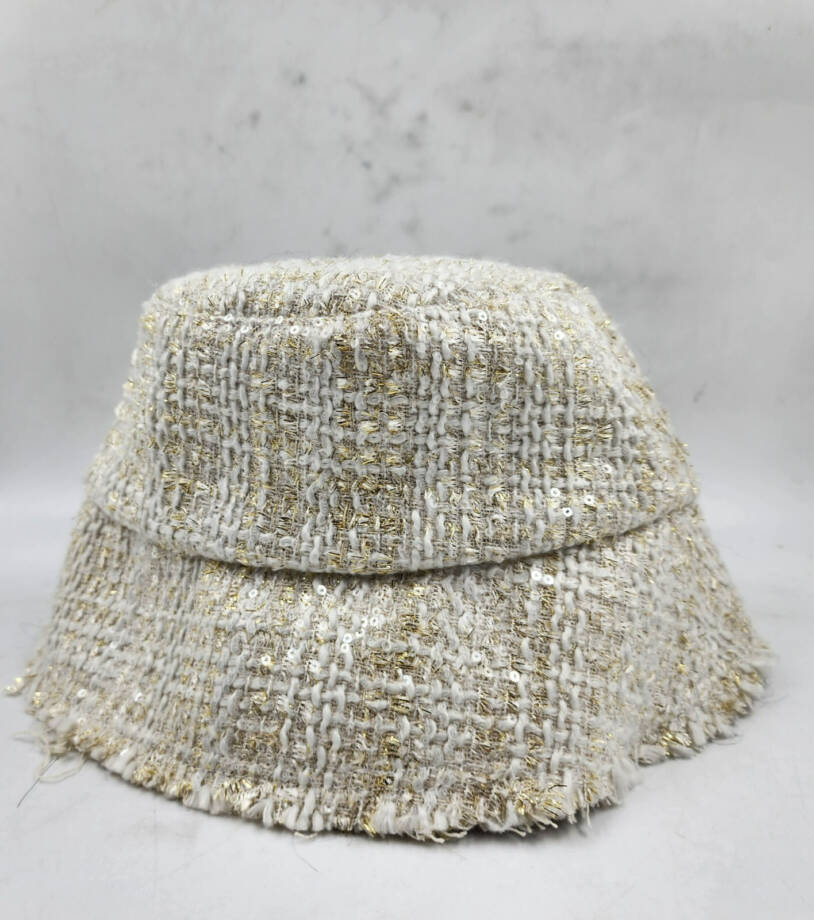 Eugenia Kim Yuki Sequined Tweed Bucket Hat Women's One Size Ivory/Gold