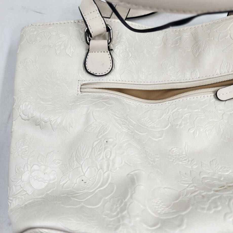 Giani Bernini Faux Leather Tooling Tote Women's Ivory Embossed Floral Zip Top