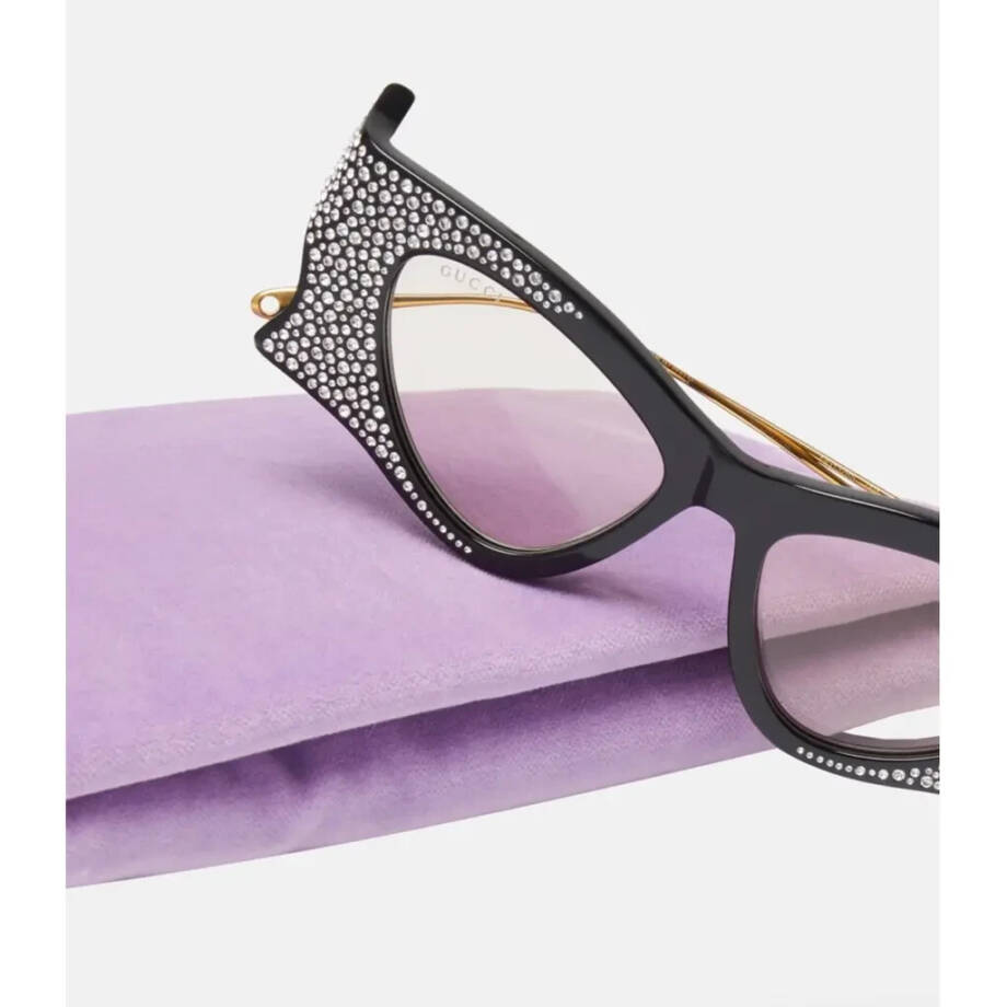 Gucci Eyewear Crystal-Embellished Irregular-Shape Sunglasses with Case -Black
