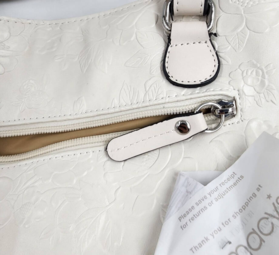 Giani Bernini Faux Leather Tooling Tote Women's Ivory Embossed Floral Zip Top