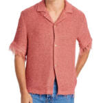 Séfr Fausto Textured Shirt with Fringe Men's XL Red Button Closure Short Sleeves